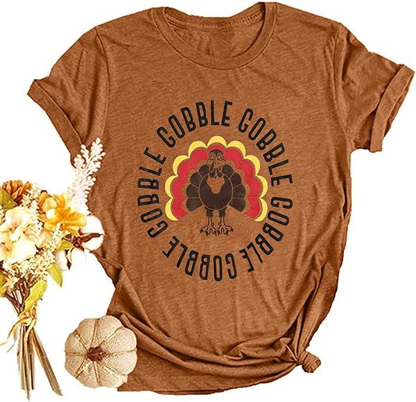 KIDDAD Thanksgiving T Shirt Women Gobble Gobble Shirts Turkey Print Top Casual Fall Short Sleeve ... | Amazon (US)