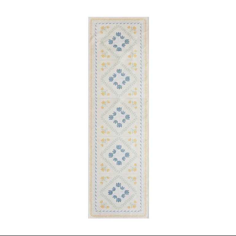 Better Homes & Gardens Blue & Yellow Soliel Floral 30" x 102" Runner Rug | Walmart (US)