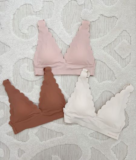 Scalloped lounge bras - 3 in a pack for under $20! I got size small. So silky soft with removable padding and back clasp. 

#LTKfindsunder100 #LTKfindsunder50 #LTKsalealert