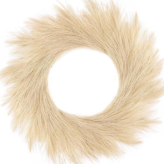 Hananona Artificial Pampas Grass Wreath, 26" Faux Pampas Grass Decor for Home Boho Fall Decoratio... | Amazon (US)