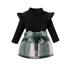 Fernvia Toddler Baby Girl Fall Winter Skirt Set Turtleneck Ribbed Long Sleeve T-Shirt Top & Plaid... | Amazon (US)