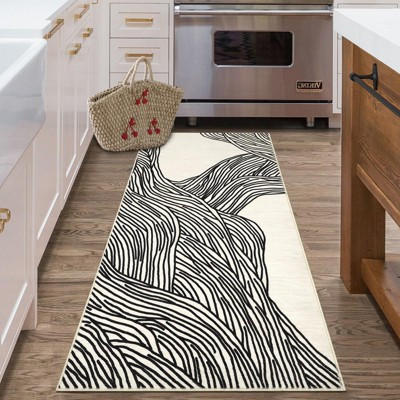 24" x 72" Runner Rug, Plush Faux Lamb Wool, Non-Slip TPR Backing, Machine Washable Hallway & Kitchen Carpet, Black/White | Target