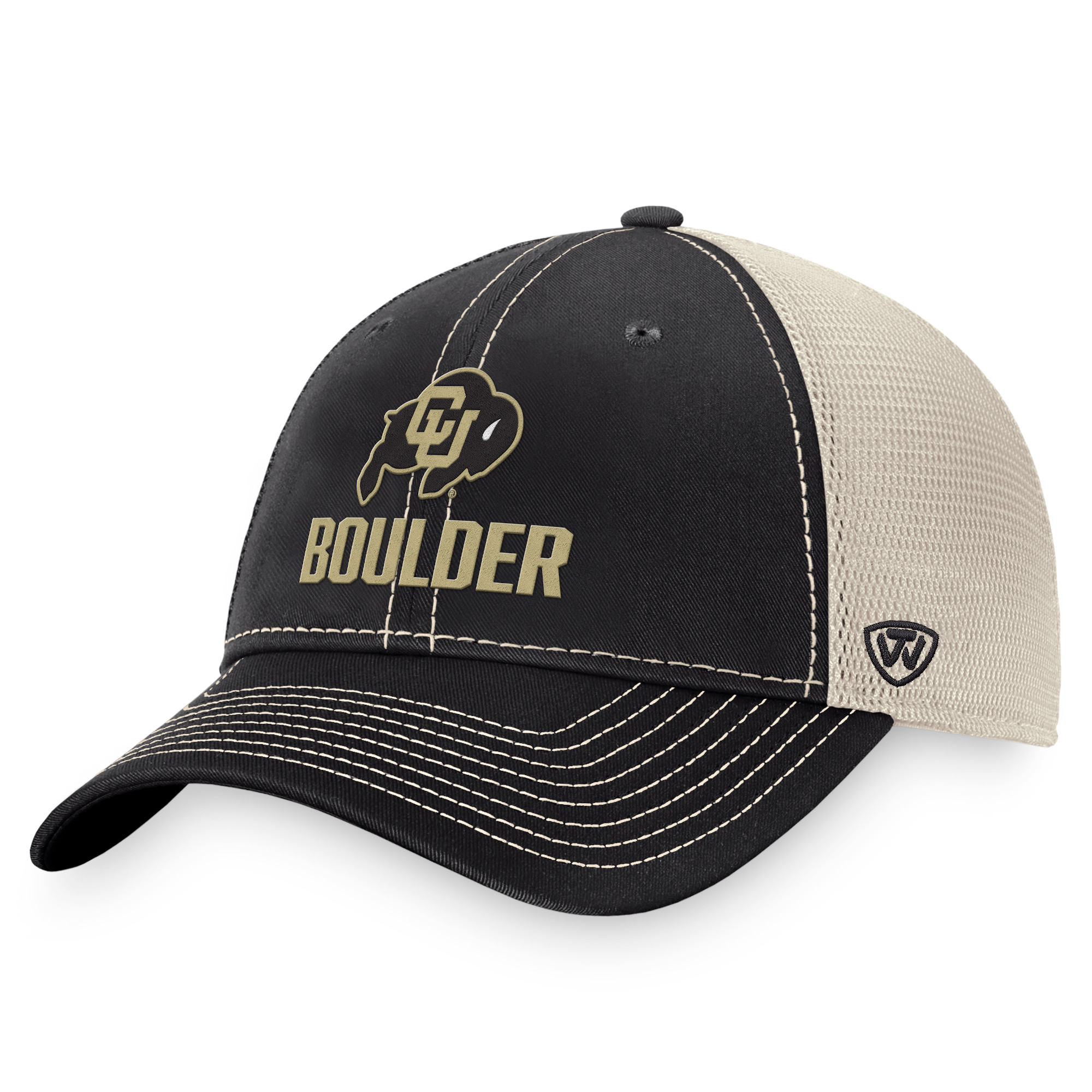Men's Top of the World Black/Natural Colorado Buffaloes Boulder Trucker Adjustable Hat | Fanatics