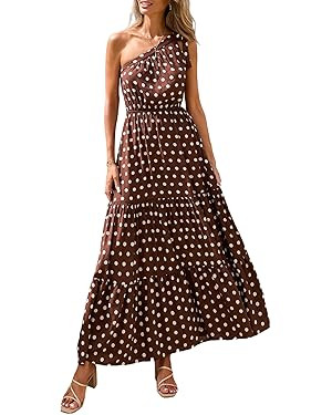 PRETTYGARDEN Women's Summer Floral One Shoulder Maxi Dress Knot Ruffle Boho Beach Vacation Weddin... | Amazon (US)