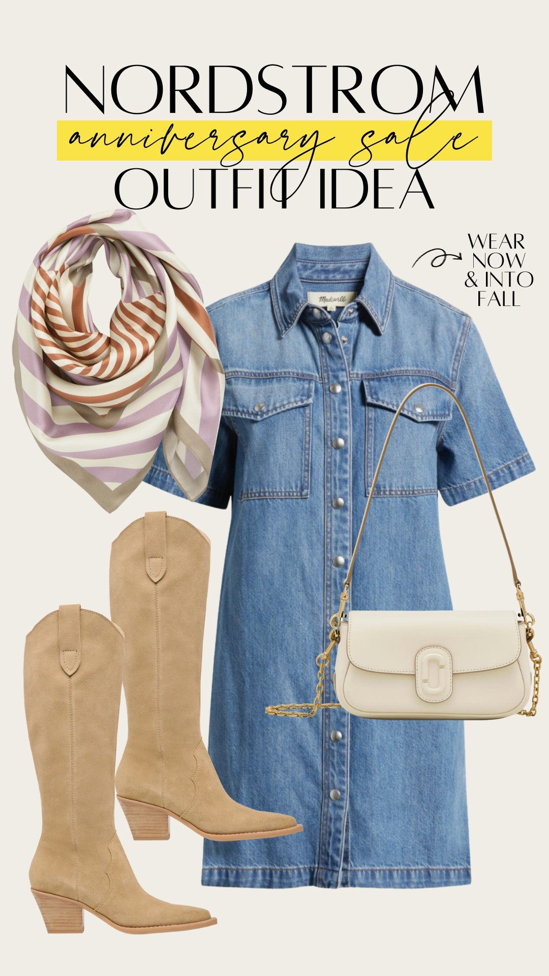 Cutest summer date night or country concert outfit. Would even be great for a college football game day! Love the denim dress and suede cowboy boots paired with this little neck scarf. Nordstrom    Anniversary Sale / NSale 2025



#LTKStyleTip #LTKSaleAlert