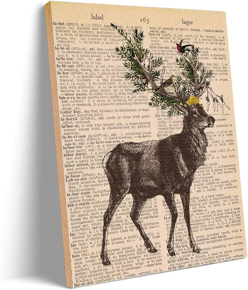 DOI-LANEE Deer Canvas Wall Art, Deer With flowers Upcycled Vintage Dictionary Art Print, Deer ill... | Amazon (US)
