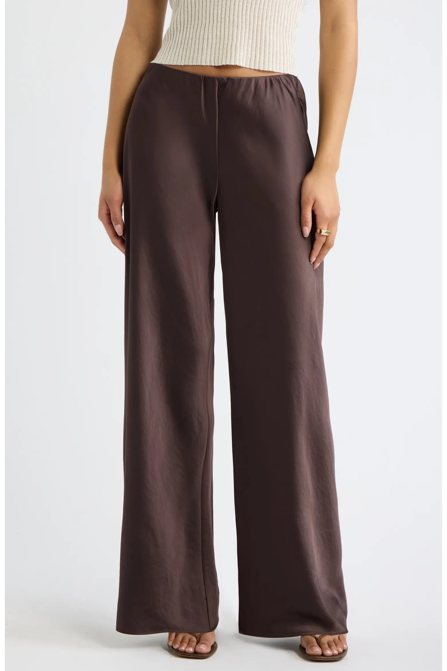 Open Edit Satin Wide Leg Pull On Pants (Women) | Nordstrom | Nordstrom