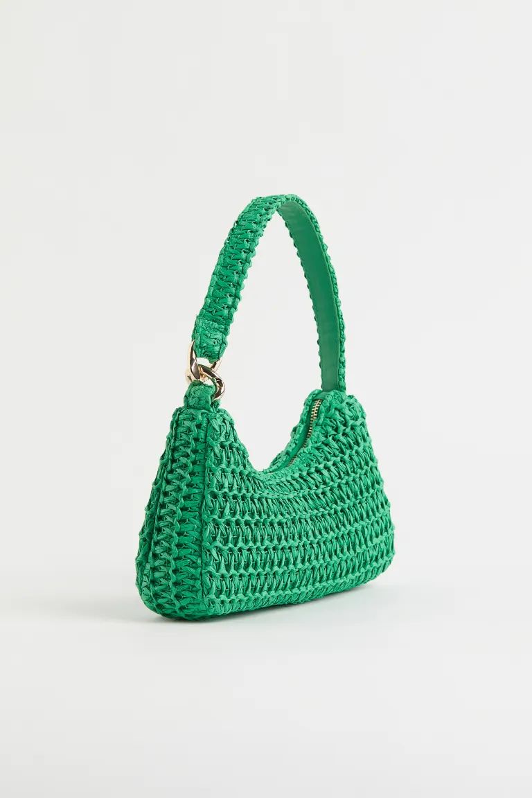 Shoulder bag in braided paper straw with a zip at the top and one inner compartment. Short should... | H&M (DE, AT, CH, NL, FI)