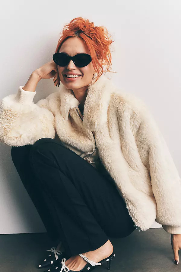 Rae Faux Fur Crop Jacket by Maeve | Anthropologie (US)