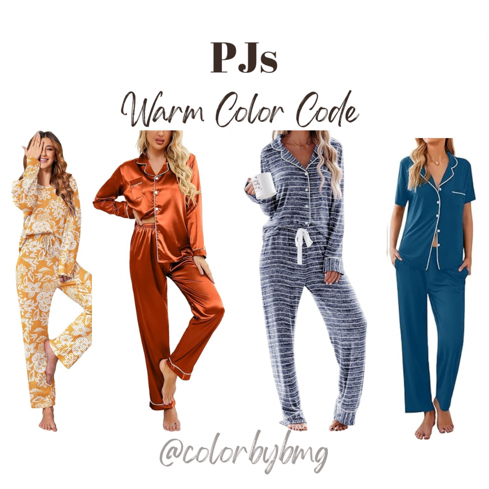 Warm Color Code Pajamas 
1. Yellow Flowers
2. Carmel
3. Stripes Blue
4. Indigo

Warm Autumn, Warm Spring


#LTKSeasonal #LTKHoliday #LTKGiftGuide