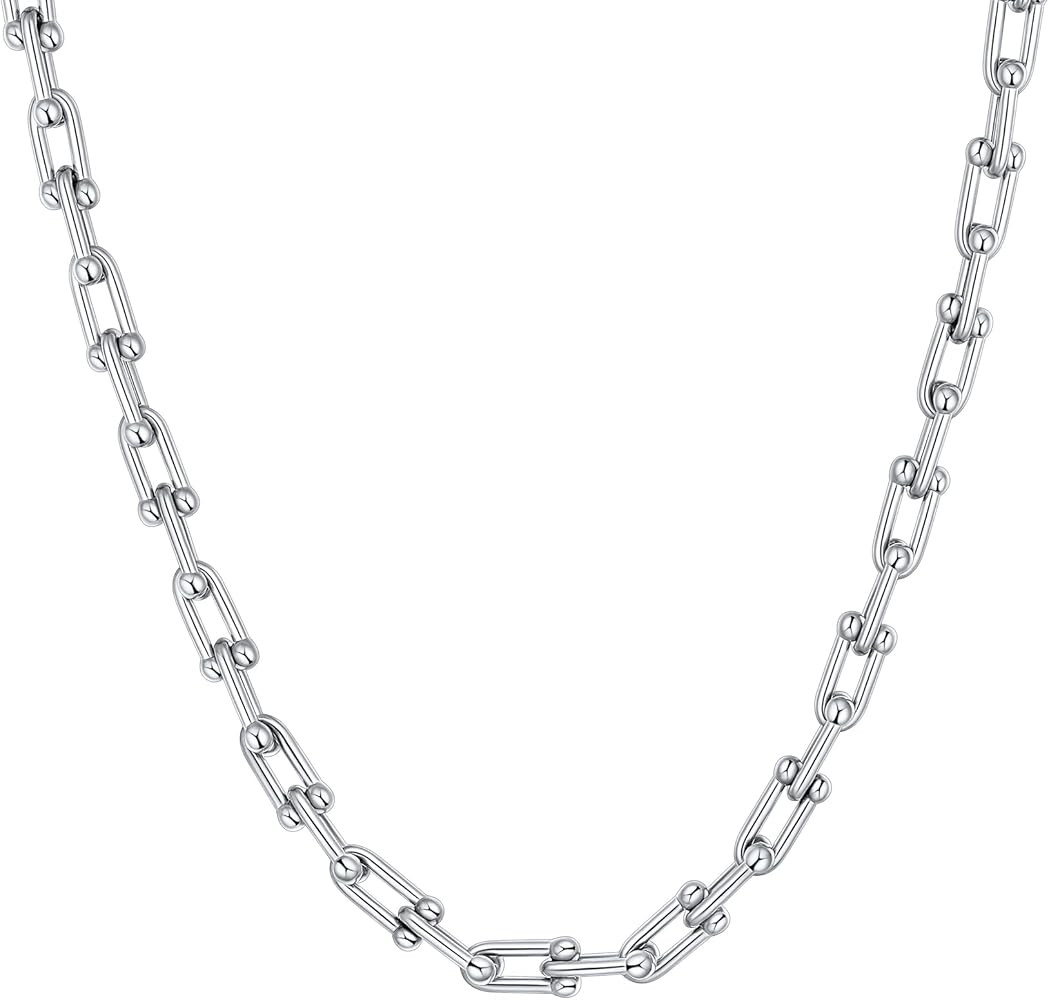 ChainsHouse Paperclip Chain Choker Necklace for Women, 316L Stainless Steel/18K Gold Plated/Black... | Amazon (US)