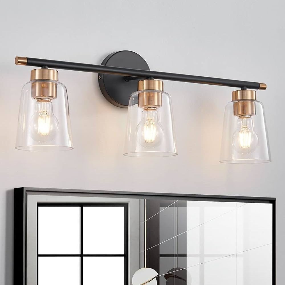 WUZUPS 3-Light Bathroom Light Fixture Morden Vanity Wall Scones Light Clear Glass Shade for Bedro... | Amazon (US)