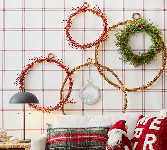 Handcrafted Rattan & Berry Rings with Twinkle Lights - Set of 3 | Pottery Barn (US)