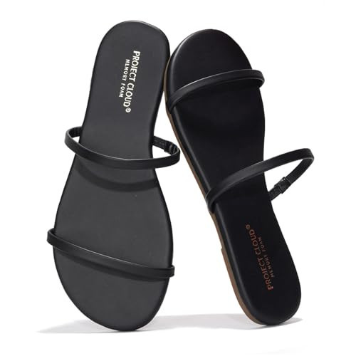 Project Cloud Summer Sandals for Women 2026 - Memory Foam Insole and Eco-Crafted Leather Beach Flip Flops for Women - Non Slip and Lightweight Double Strap Womens Sandals(Transition,BLK, 5.5) | Amazon (US)