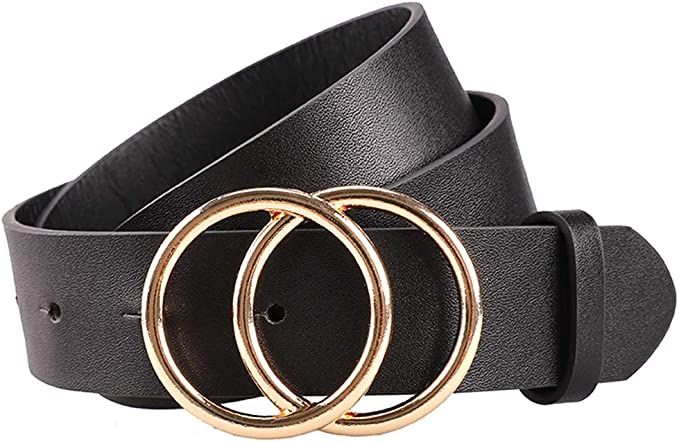 Earnda Women's Leather Belt Fashion Soft Faux Leather Waist Belts For Jeans Dress Black X-Small a... | Amazon (US)