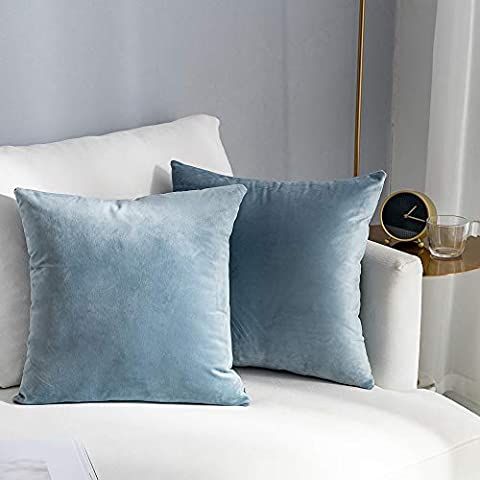 Amazon.com: QUAFOO Decorative Light Blue Velvet Throw Pillow Covers 22x22 Set of 2 for Sofa Couch Be | Amazon (US)
