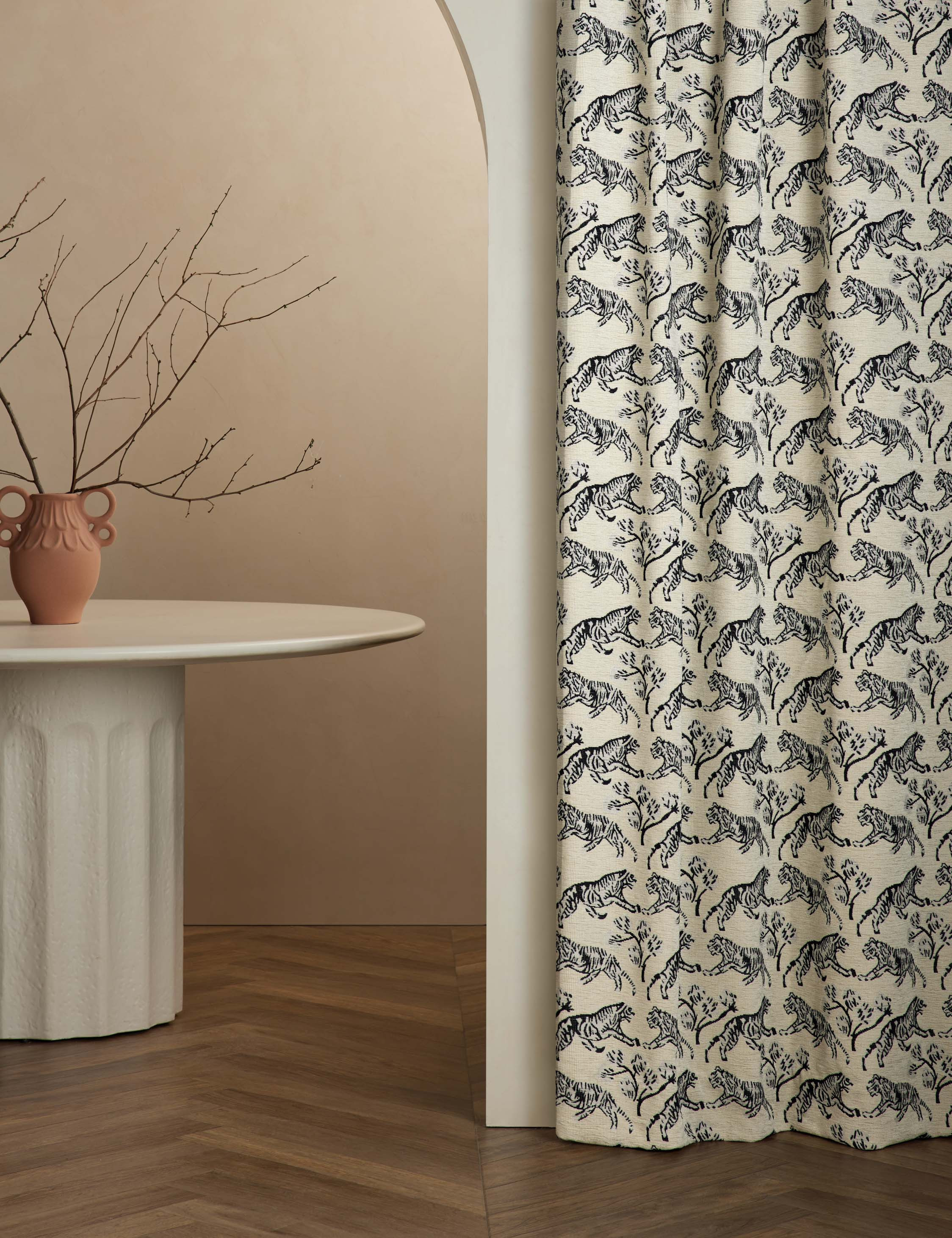 Tiger Jacquard Curtain Panel by Sarah Sherman Samuel, Ivory, 50" x 120 | Lulu and Georgia 