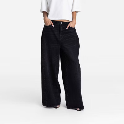 KBB by KAHLANA Women's Low-Rise Wide Leg 'The Rachel Jean' - Black Wash 2 | Target