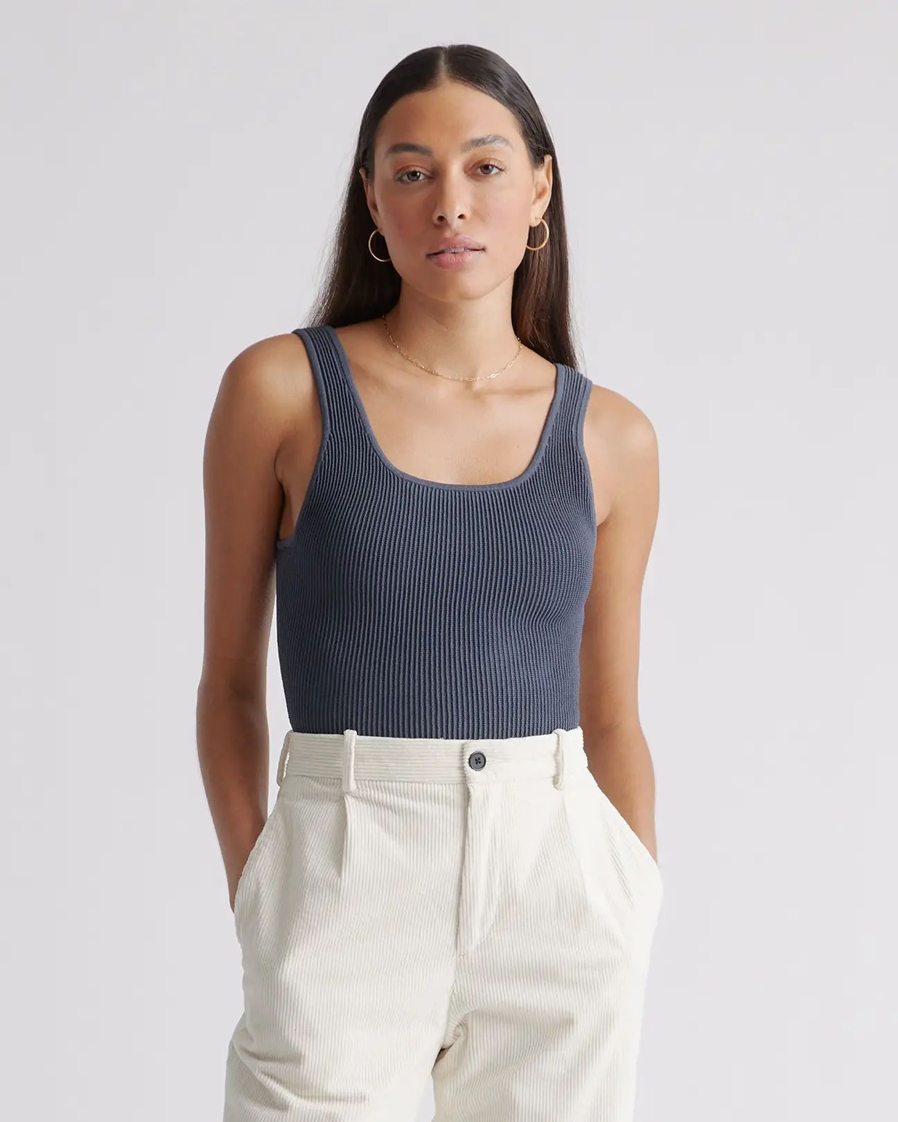 Cropped Square Neck Ribbed Knit Tank | Quince