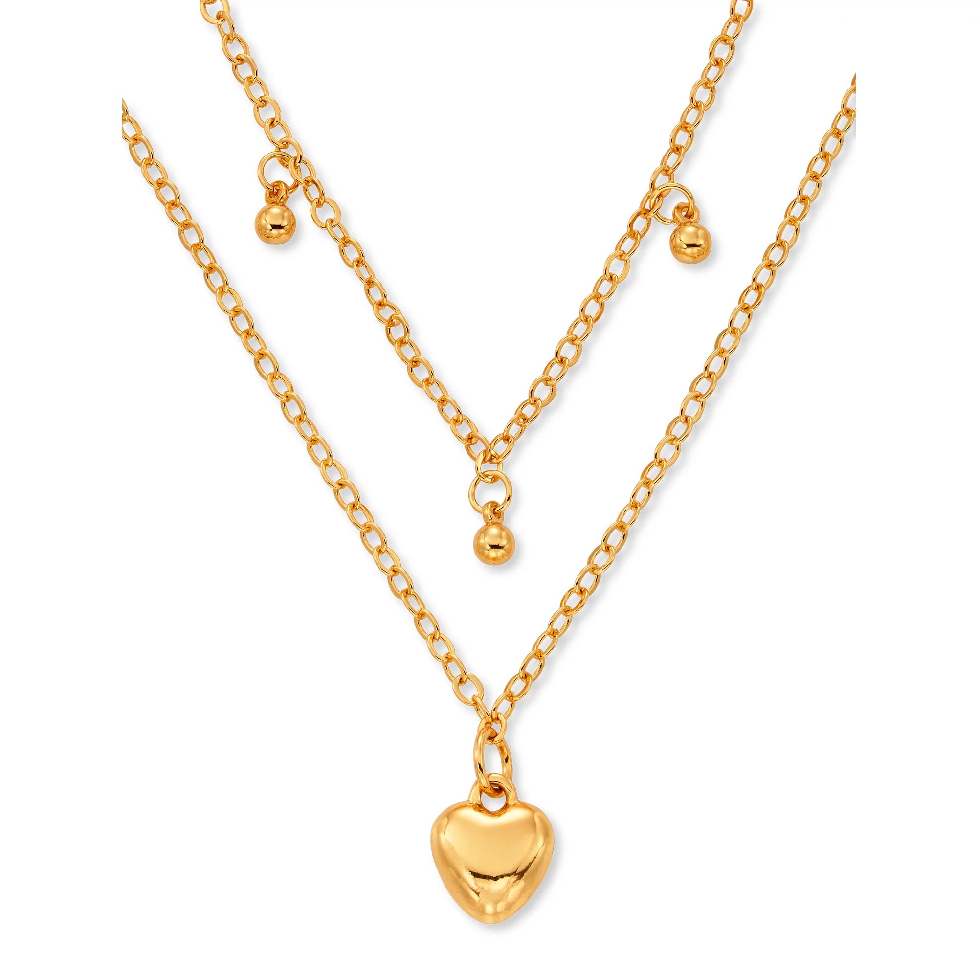 Scoop Womens Brass Yellow Gold-Plated Heart Layered Necklace, 16" + 3" Extender | Walmart (US)