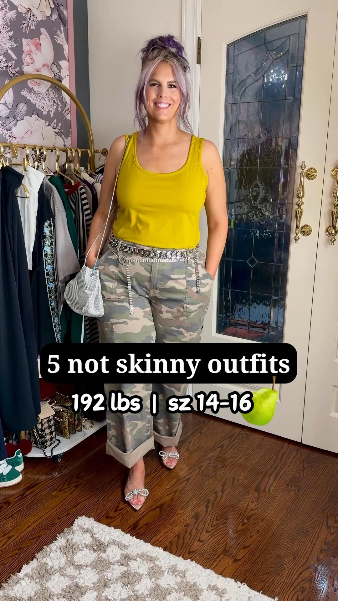 Camo Outfit
- Tank, med (runs big)
- Pants, XL (run big)
- Linked similar belts and shoes

Green Floral Skirt Outfit
- Skirt, large (TTS)
- Linked similar tan mesh flats & blue sash style belt

White Jeans/Blue Mockneck Outfit
- Jeans, size 16 (TTS)
- Mockneck, M (runs big)
- Linked similar green sneakers

Athleisure Outfit
- White Cinched Collared Shirt, large (runs big)
- Green Athletic Pants, XL (run big)
- Converse - size down 1/2

Red Gingham Picnic Outfit
- Jacket - med (runs big)
- Red Striped Button down - large (TTS)
- Gingham pants (a fave!) - XL (TTS)
- Adidas Samba Janes - size down 1/2
- Linked similar yellow bag & yellow chain for pants

#LTKootd #LTKOver40 #LTKMidsize