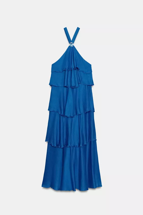 Halter neck dress with wide straps and an open back. Featuring a front gold appliqu\u00e9 detail. | Zara US