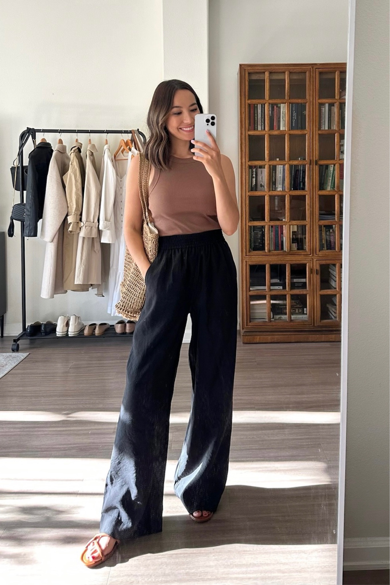 Comfy spring outfit from Madewell 

- spring outfit, comfy outfit, brown tank, pants, linen pants, sandals, tote 

#LTKstyletip #LTKSeasonal