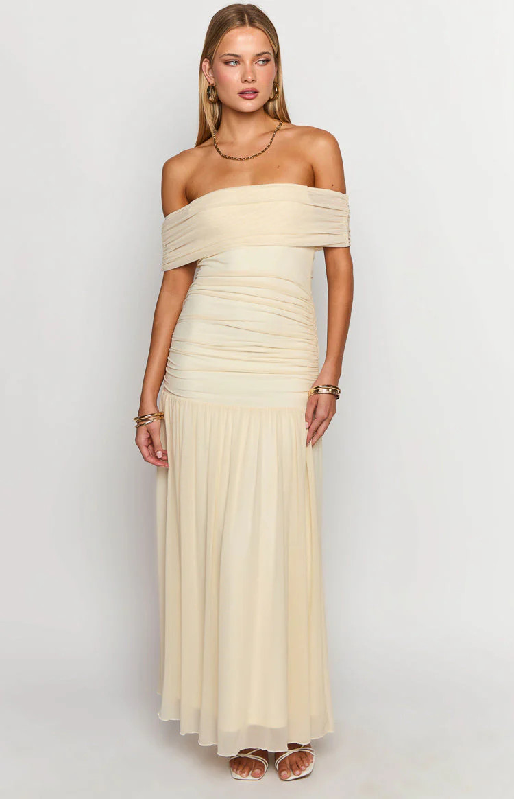 Joesy Cream Off The Shoulder Maxi Dress | Beginning Boutique (US)