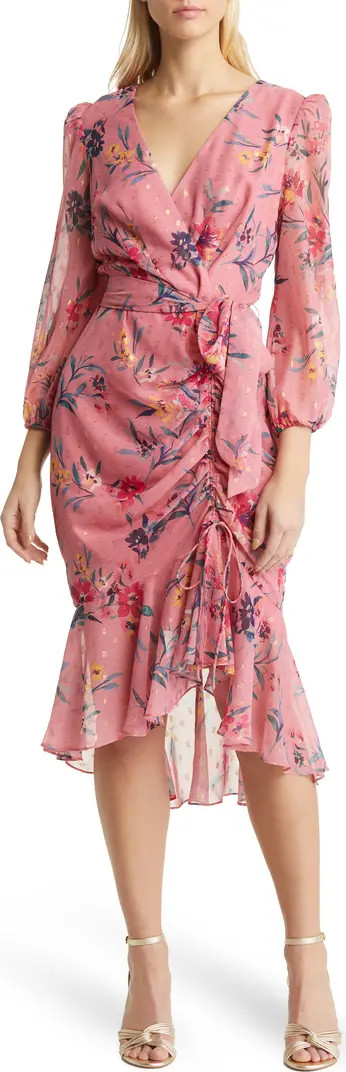 Metallic Fleck Floral Long Sleeve Body-Con Dress | Nordstrom