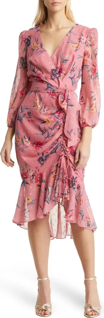 Eliza J Metallic Fleck Floral Long Sleeve Body-Con Dress | Nordstrom | Nordstrom