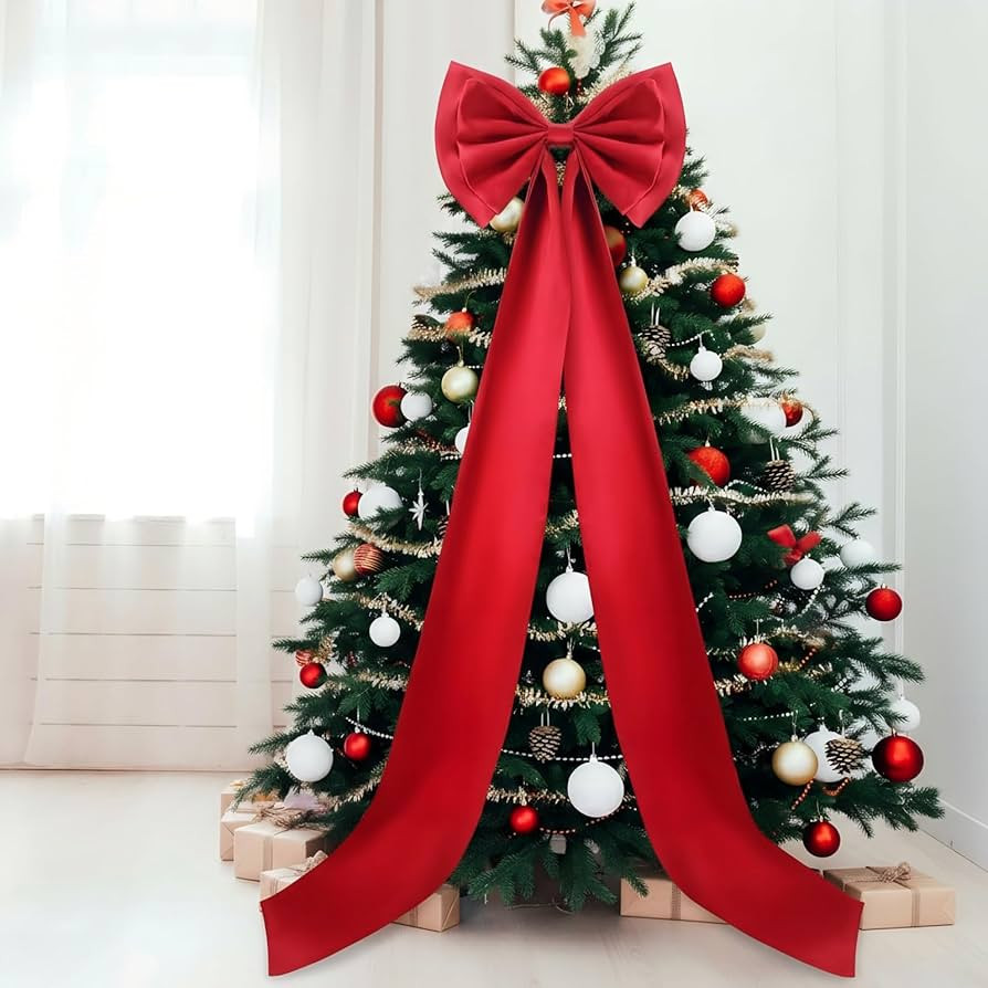 Giant Bow Decor Christmas Tree Topper Decoration Big Bows for Room Wall Backdrop 75x18 Inch Ribbo... | Amazon (US)