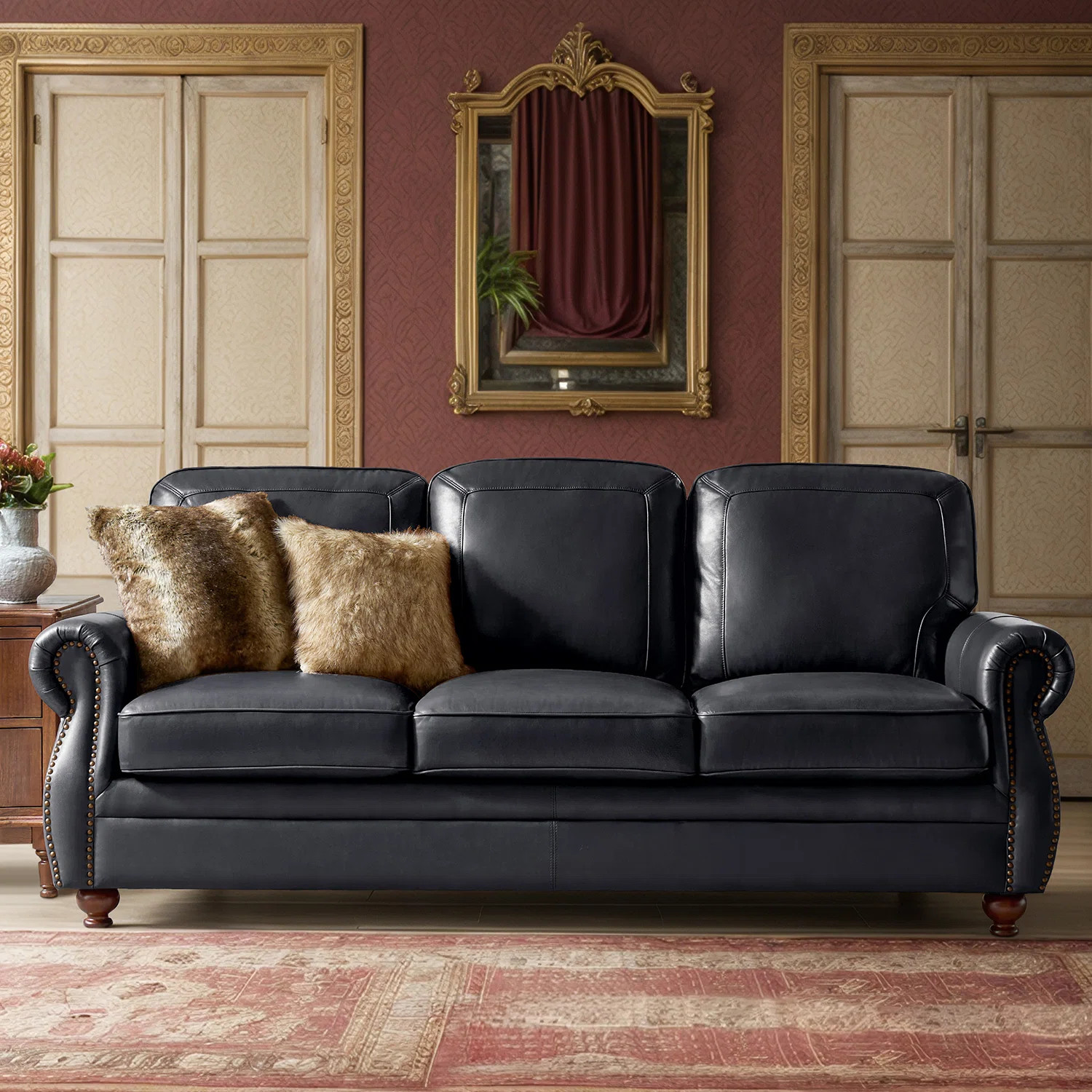 Gerardo 85.5" Genuine Leather Traditional Rolled Arms Sofa With Nailhead Trims | Wayfair North America