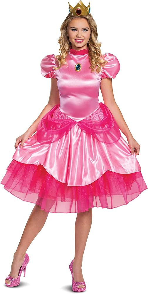 Disguise Princess Peach Costume, Official Nintendo Super Mario Bros Dress and Crown | Amazon (US)