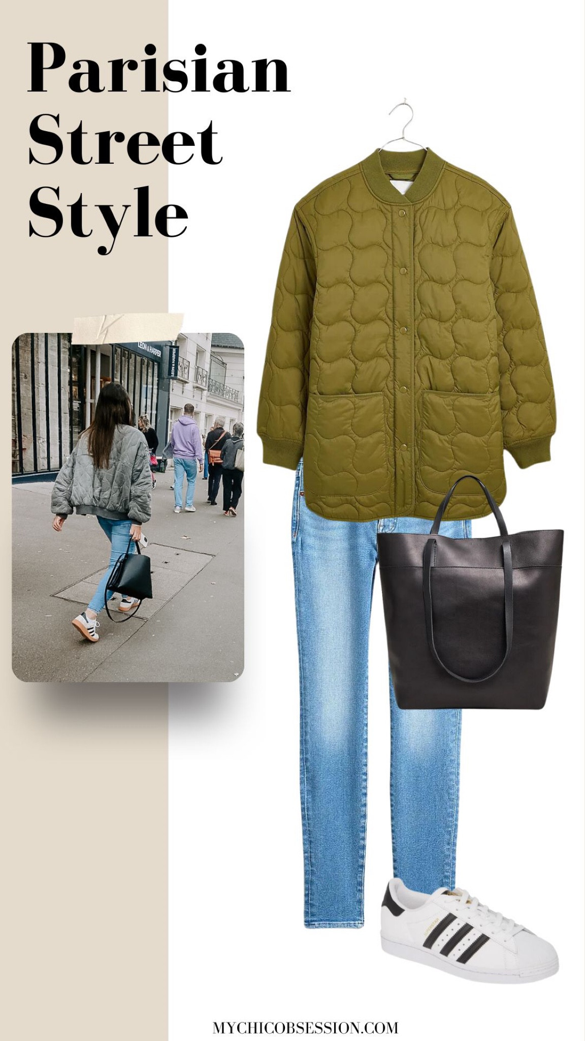 A quilted jacket like this one is the perfect fall/spring layer! These were spotted multiple times in Paris street style look. Add a pair of slim jeans, a black tote, and Samba or Adidas sneakers to finish the look. 

#LTKstyletip #LTKSeasonal