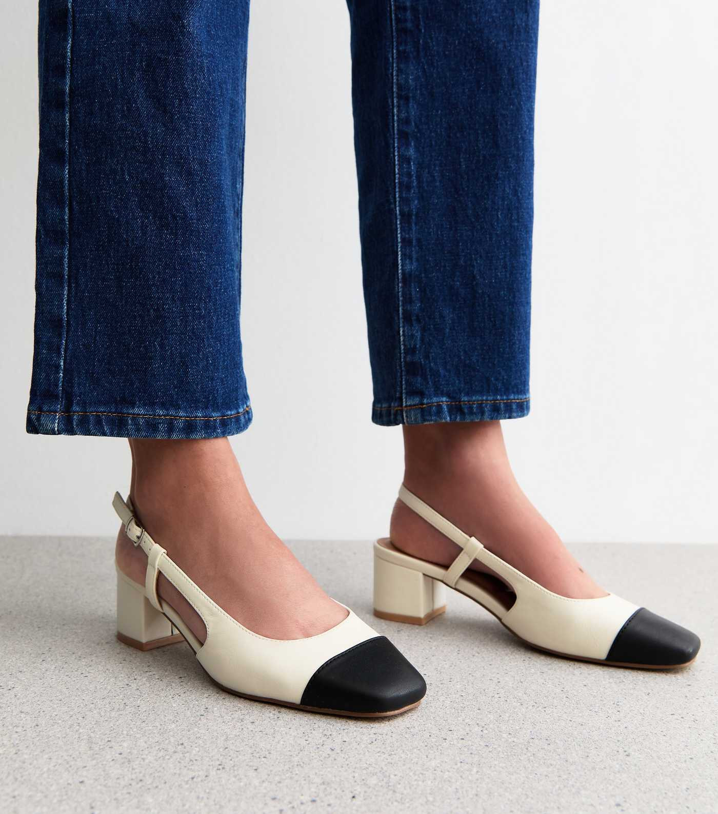 White Contrast Trim Faux Leather Slingback Pumps | New Look | New Look (UK)