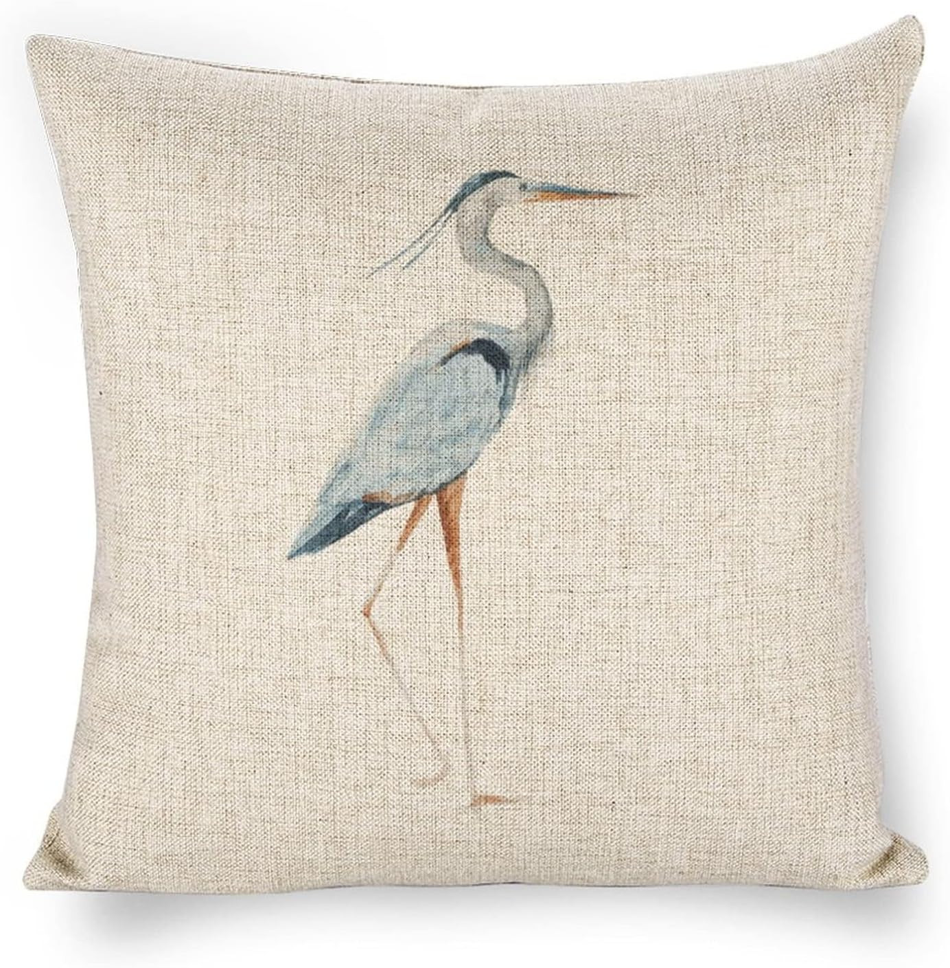 Linen Throw Pillow Covers Blue Egret on Coastal 18x18 Decorative Pillows for Bed Couch Cushion So... | Amazon (US)