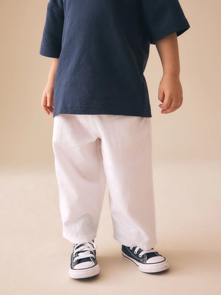 White Wide Fit Linen Blend Pull on Trousers (3mths-7yrs) | Next US
