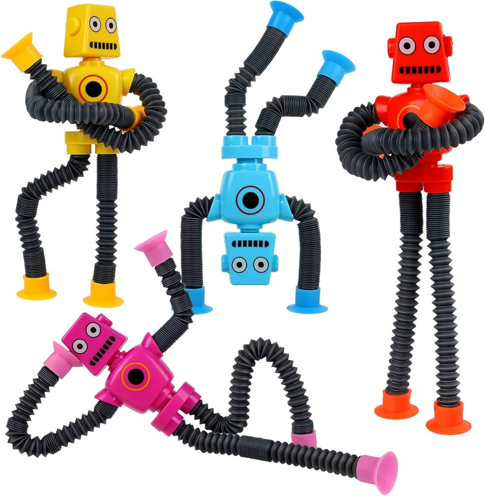 Ochine 4 Pack Telescopic Suction Cup Robot Toy, Sensory Pop Tubes for Toddlers Year Old Ages 4 5 ... | Amazon (US)