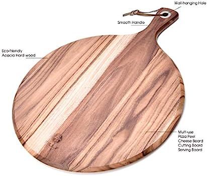 BILL.F Acacia Wood Pizza Peel,12” Cutting Board, Cheese Paddle Board, Bread and Crackers Platte... | Amazon (US)