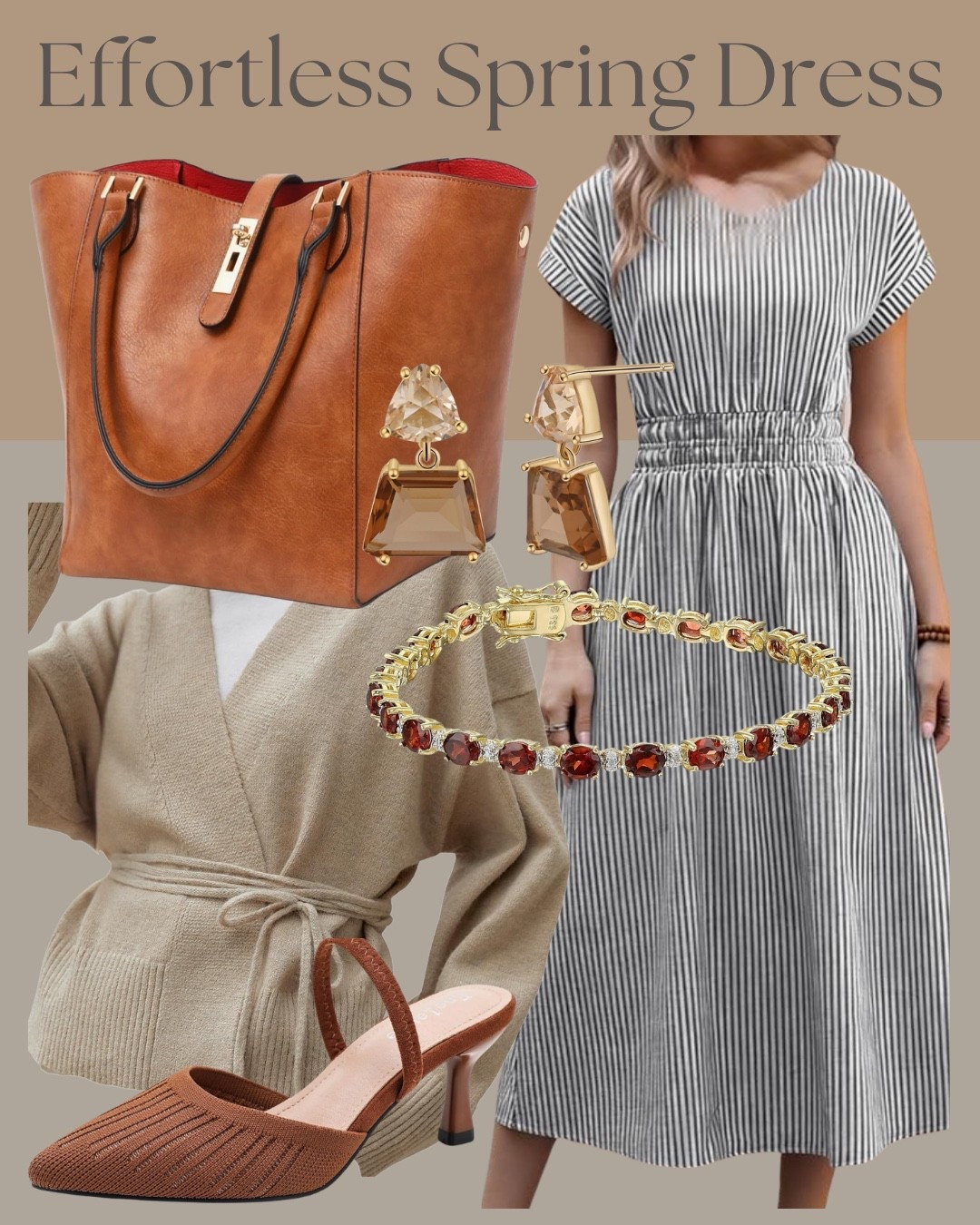 Effortless spring dress outfit with striped midi dress, tan tote bag and warm neutral heels.
This is one of those throw on and go dresses that still feels polished, especially when you layer in rich leather and gold jewelry.

#LTKStyle
#LTKSpring
#LTKDress
#LTKAccessories
#LTKShoes

#SpringDress
#EverydayElegance
#StripedDress
#ClassicOutfit
#ElevatedStyle
