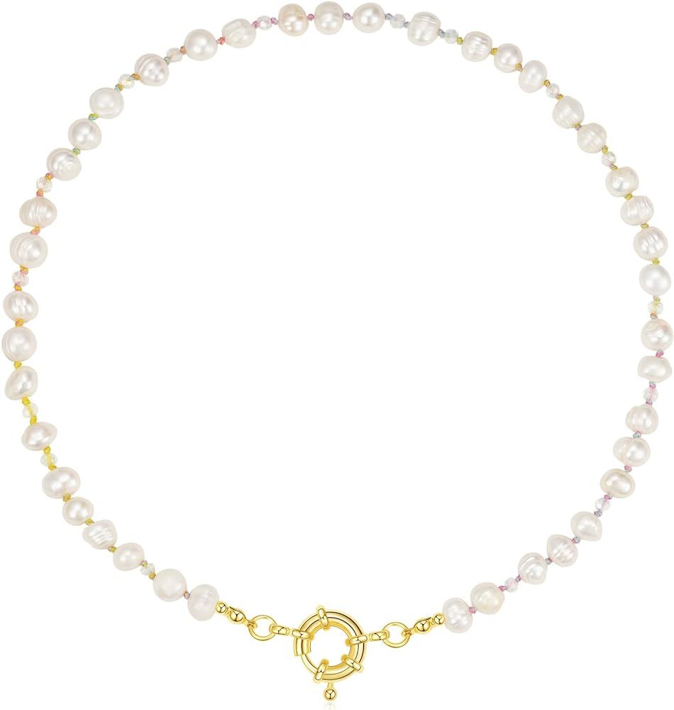 KissYan Beaded Gemstone Necklace for Women, Colorful Boho Bead Choker Necklace Natural Stone Fres... | Amazon (US)
