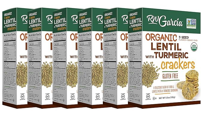 RW Garcia Organic Lentil & Turmeric Crackers, Gluten Free, 5.5oz boxes, 6 pack | Amazon (US)