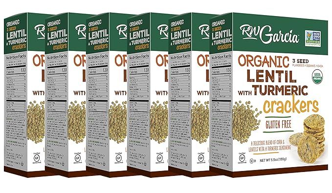 RW Garcia Organic Lentil & Turmeric Crackers, Gluten Free, 5.5oz boxes, 6 pack | Amazon (US)