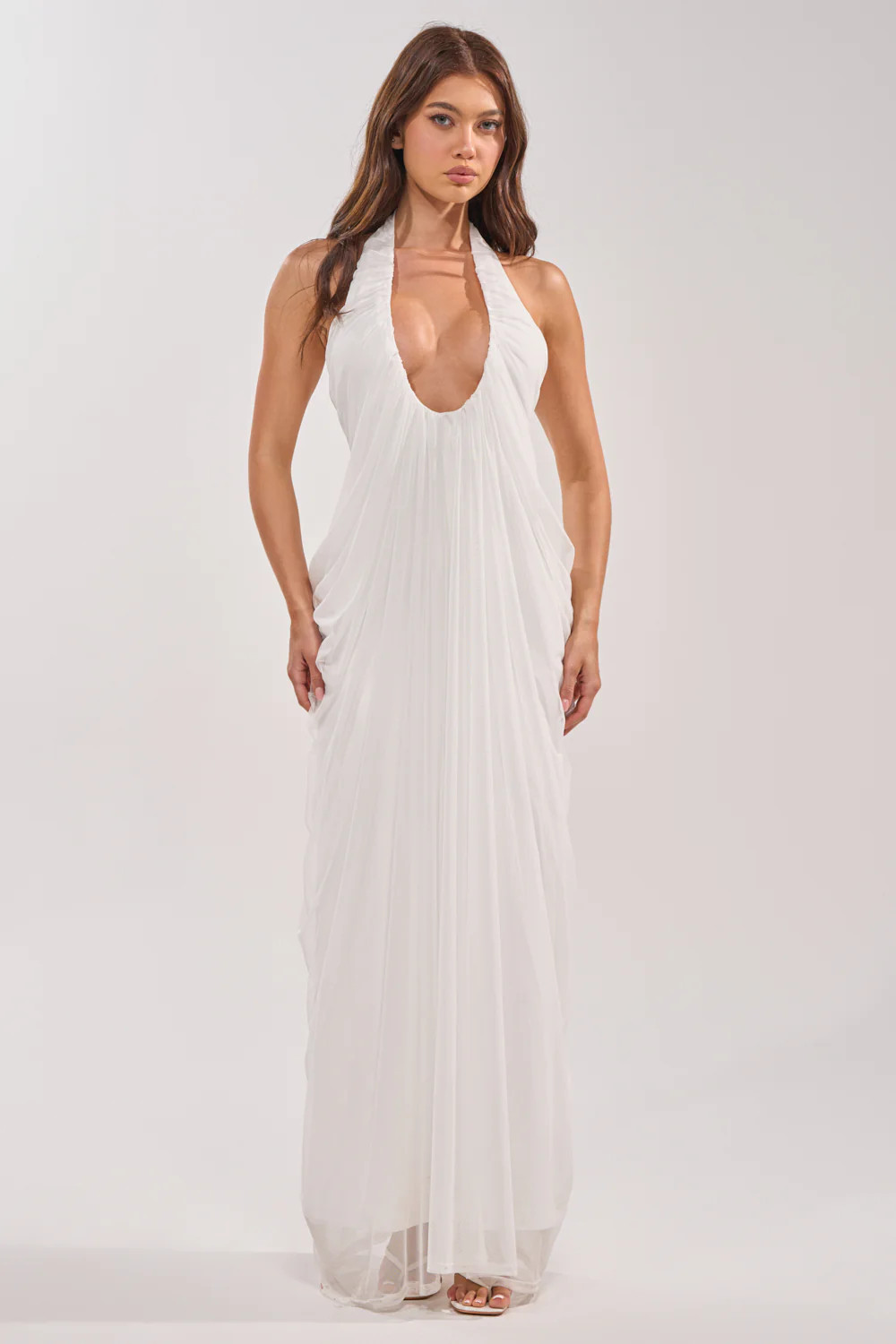 RAMONA PLEATED MAXI DRESS IN WHITE | AKIRA