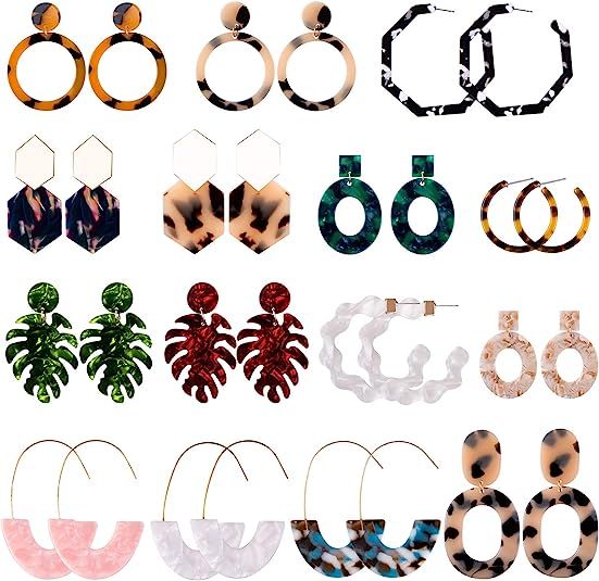 Duufin 15 Pairs Acrylic Earrings Resin Drop Dangle Statement Earrings Polygonal Bohemian Earrings... | Amazon (US)