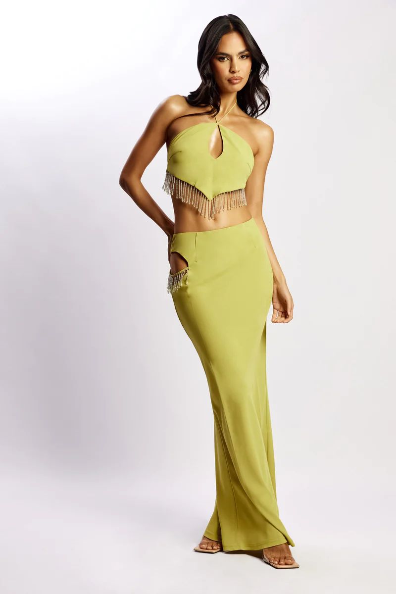 Jayleen Maxi Skirt With Fringe - Chartreuse | MESHKI US