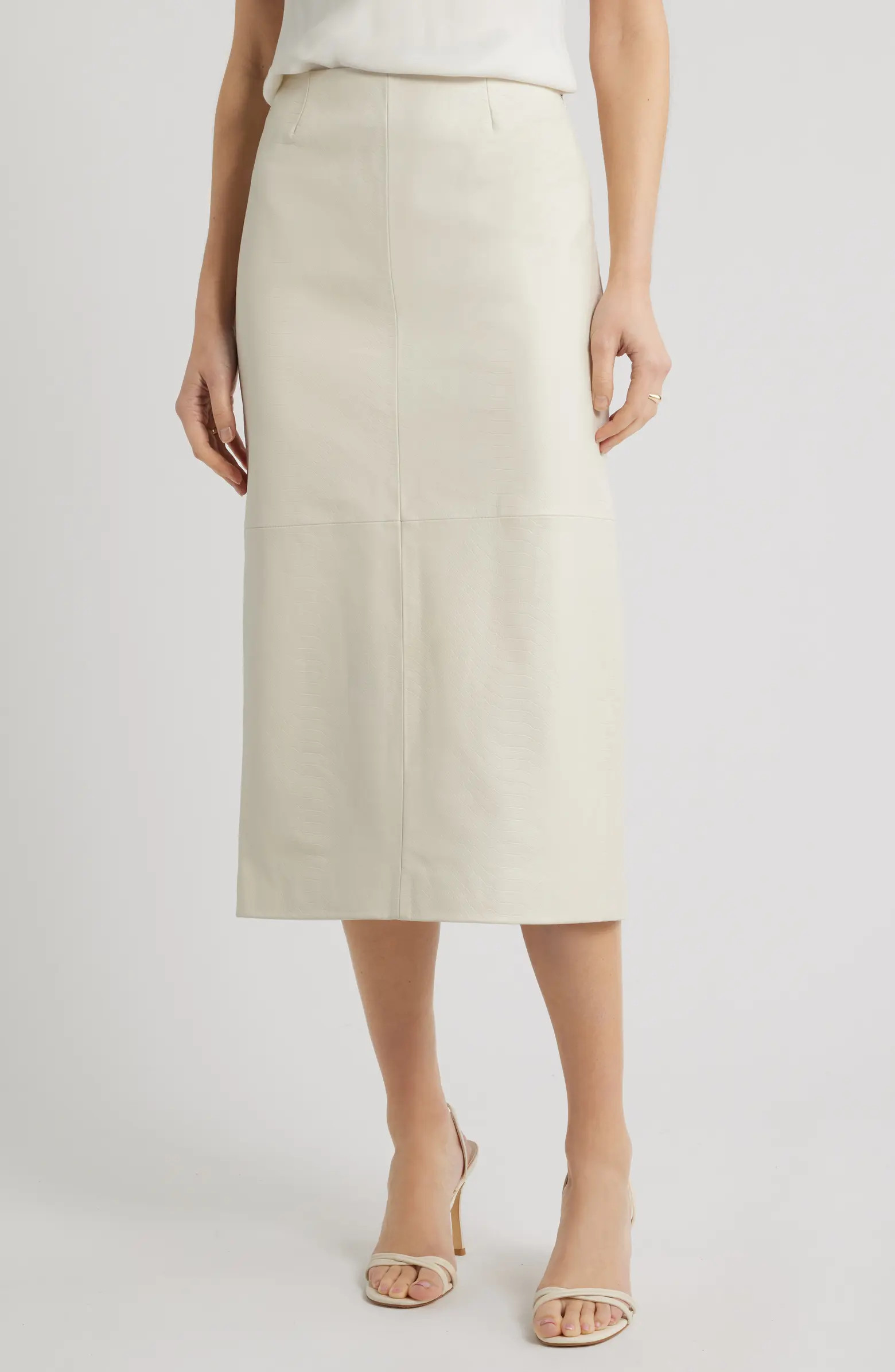 Croc Embossed Leather Pencil Midi Skirt | Nordstrom