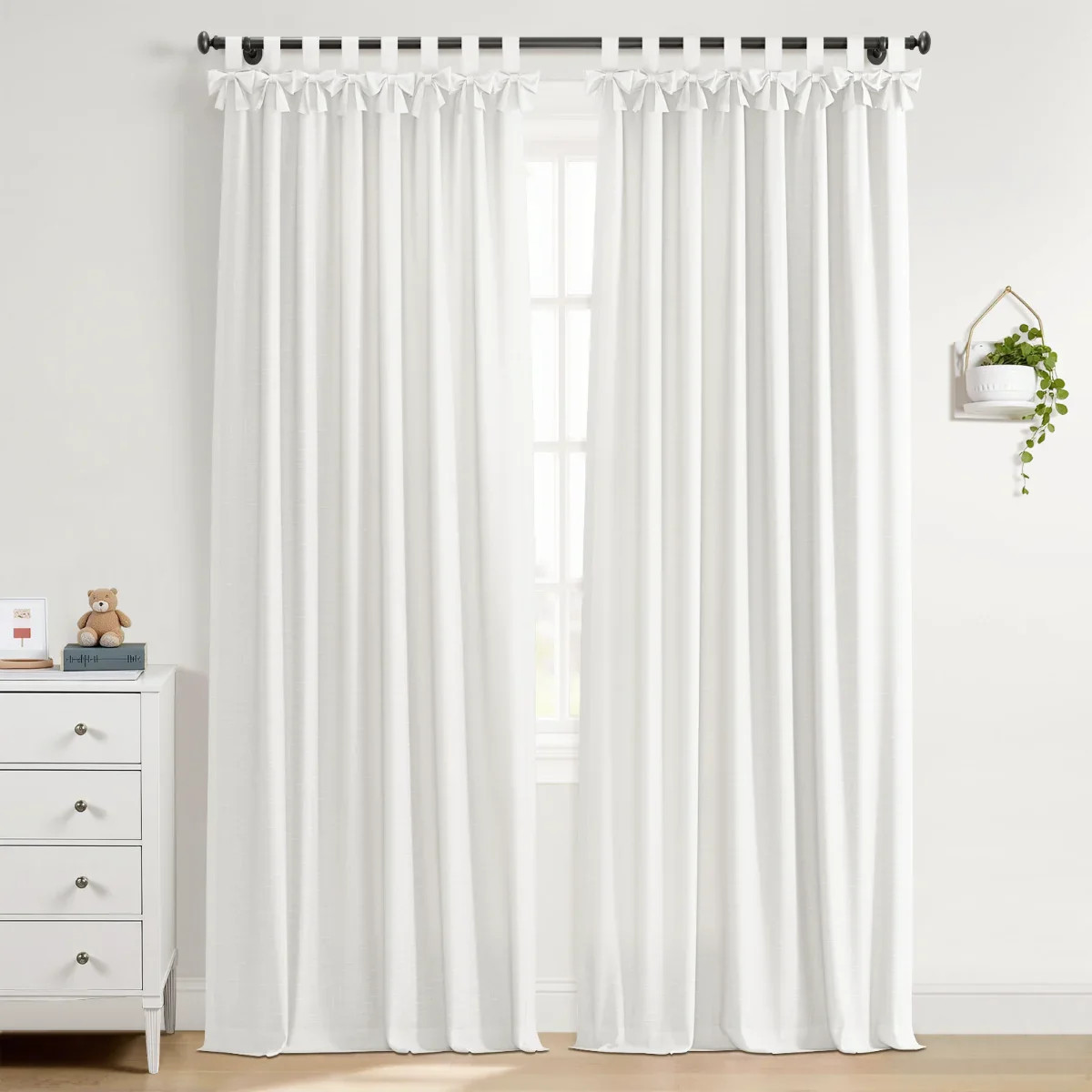 Jawara Linen Cotton Tie Top Bow Curtain - White J401-1 | TWOPAGES
