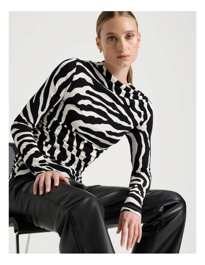 BlaqMesh Slash Neck Long Sleeve Top in Black/White | Myer