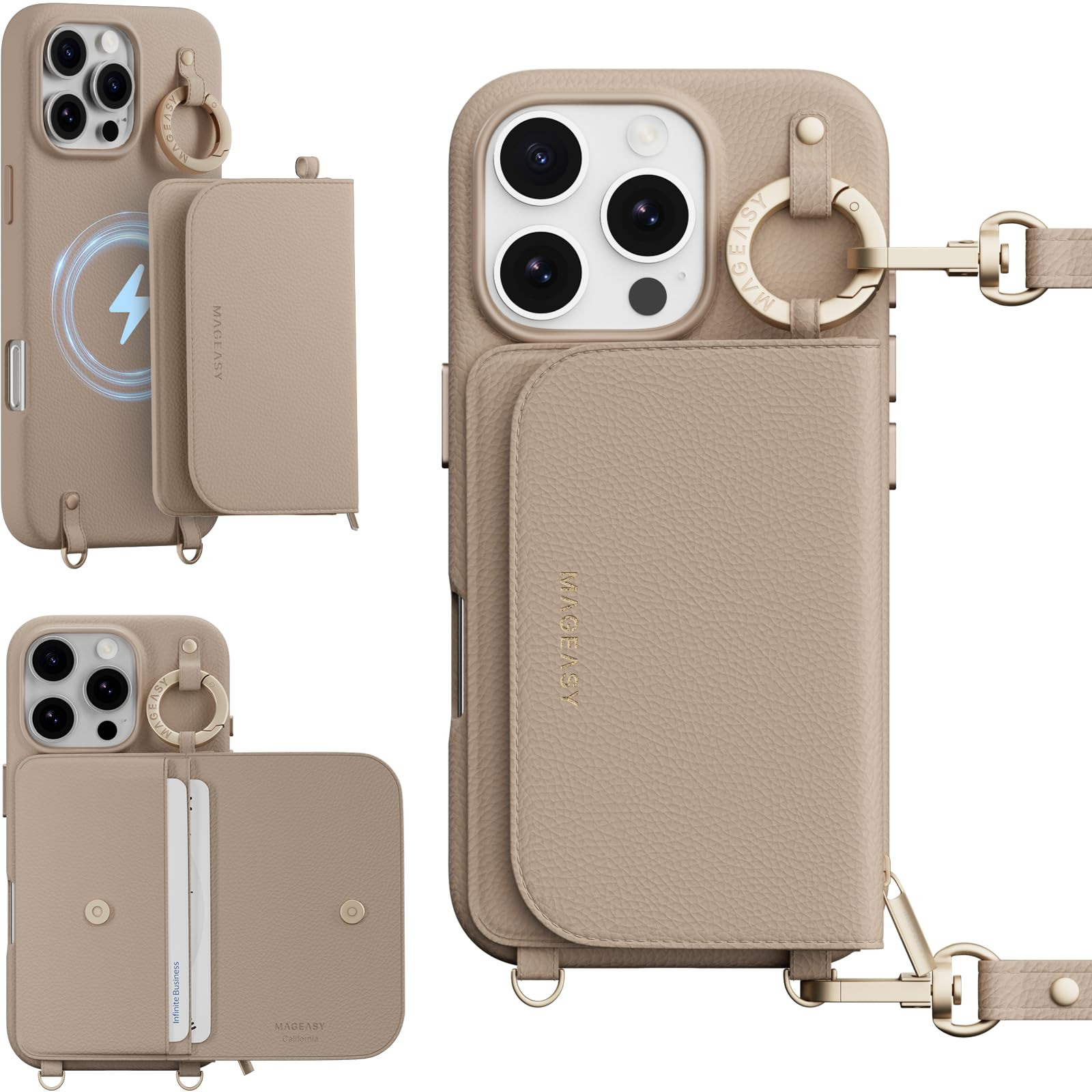 MAGEASY Designed for iPhone 16 Pro Wallet Case 6.3" - Detachable Wallet Case with Crossbody Strap... | Amazon (US)